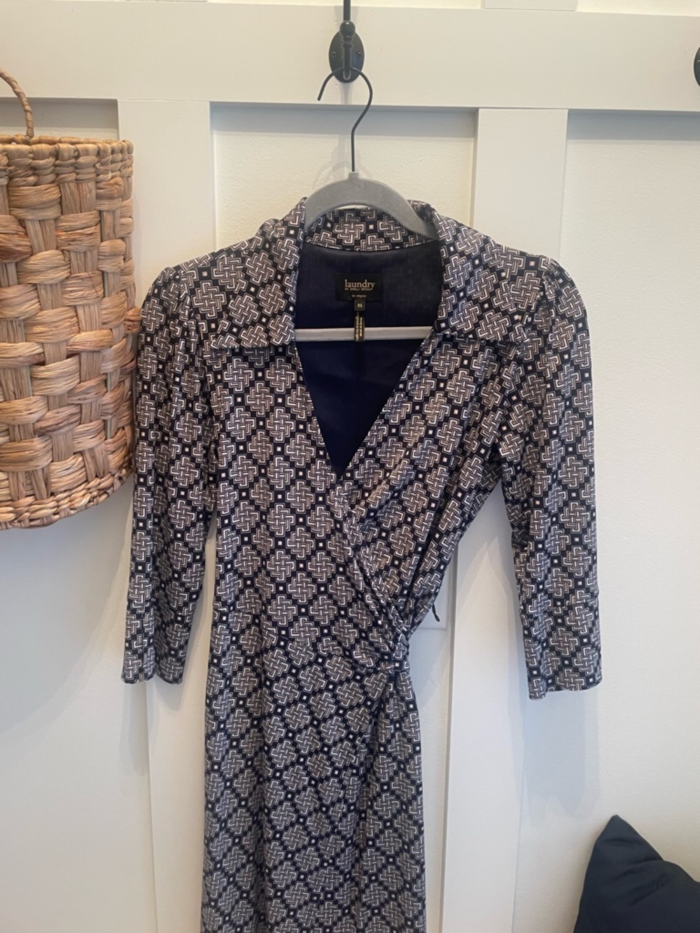 Laundry By Shelli Segal Navy and White Patterned Dress